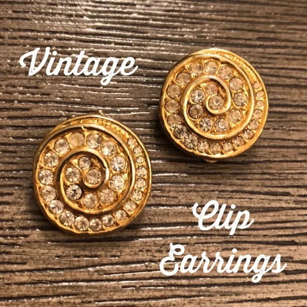 Vintage Swirl Rhinestone Clip Earrings